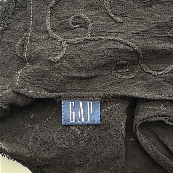 Vintage GAP 1990s Sheer Black Scarf Tonal Scroll Embroidery Minimalist Retro - Picture 2 of 9